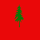 Image of a green Christmas tree on a red background
