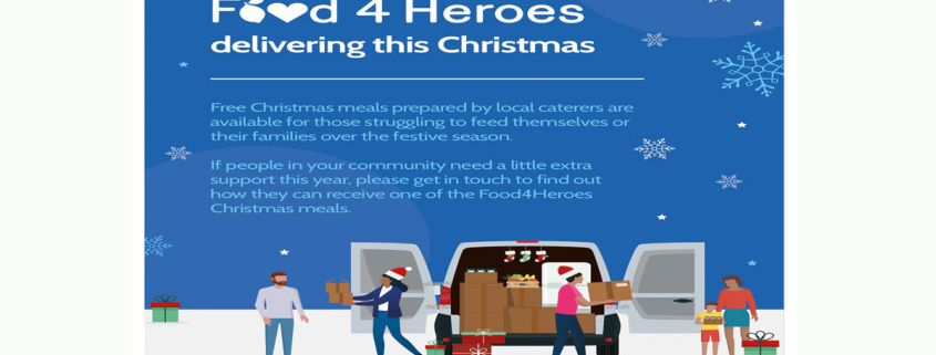 Poster for the free Food 4 Heroes delivering this Christmas